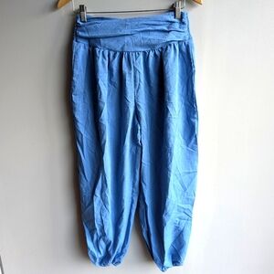 Emery Rose Blue Barrel Leg Womens Pants Size S Harem Rushed Back Ballet Balloon